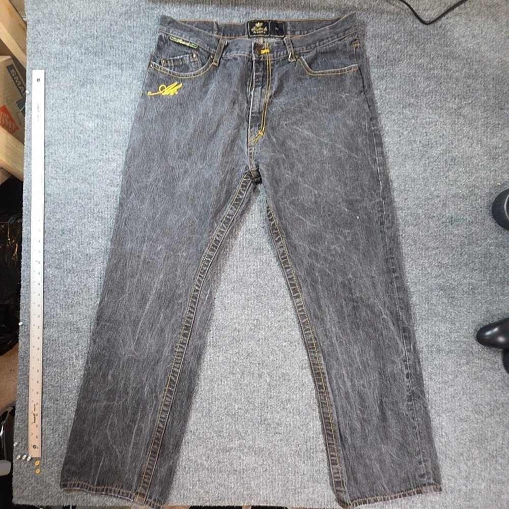 Akademiks Jeans Mens 38x32 Gray Acid Wash Relaxed Straight Denim Pants Casual